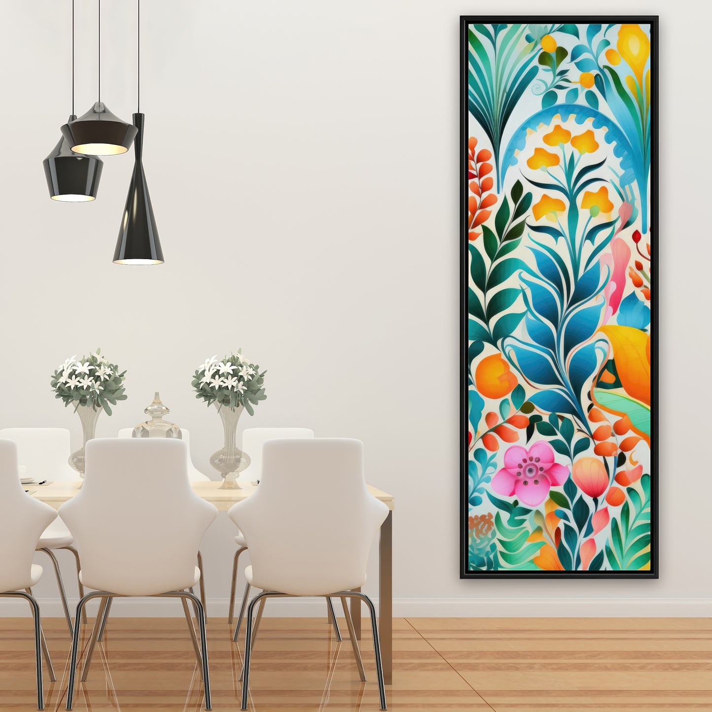 Flowing Flowers - Orange Framed Canvas for Home Decor