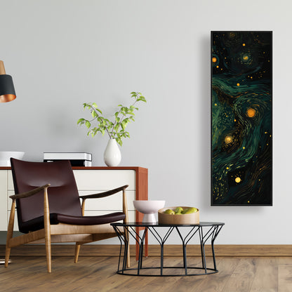 Illuminated in Space - Green Framed Canvas for Home Decor