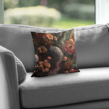 Flower Space Poly Twill Throw Pillow - Home Decor Accent