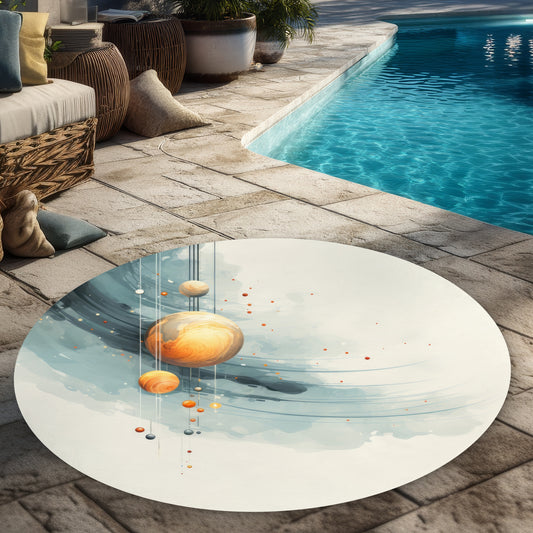 Hanging Planets Orange Round Outdoor Area Rug for Home Decor