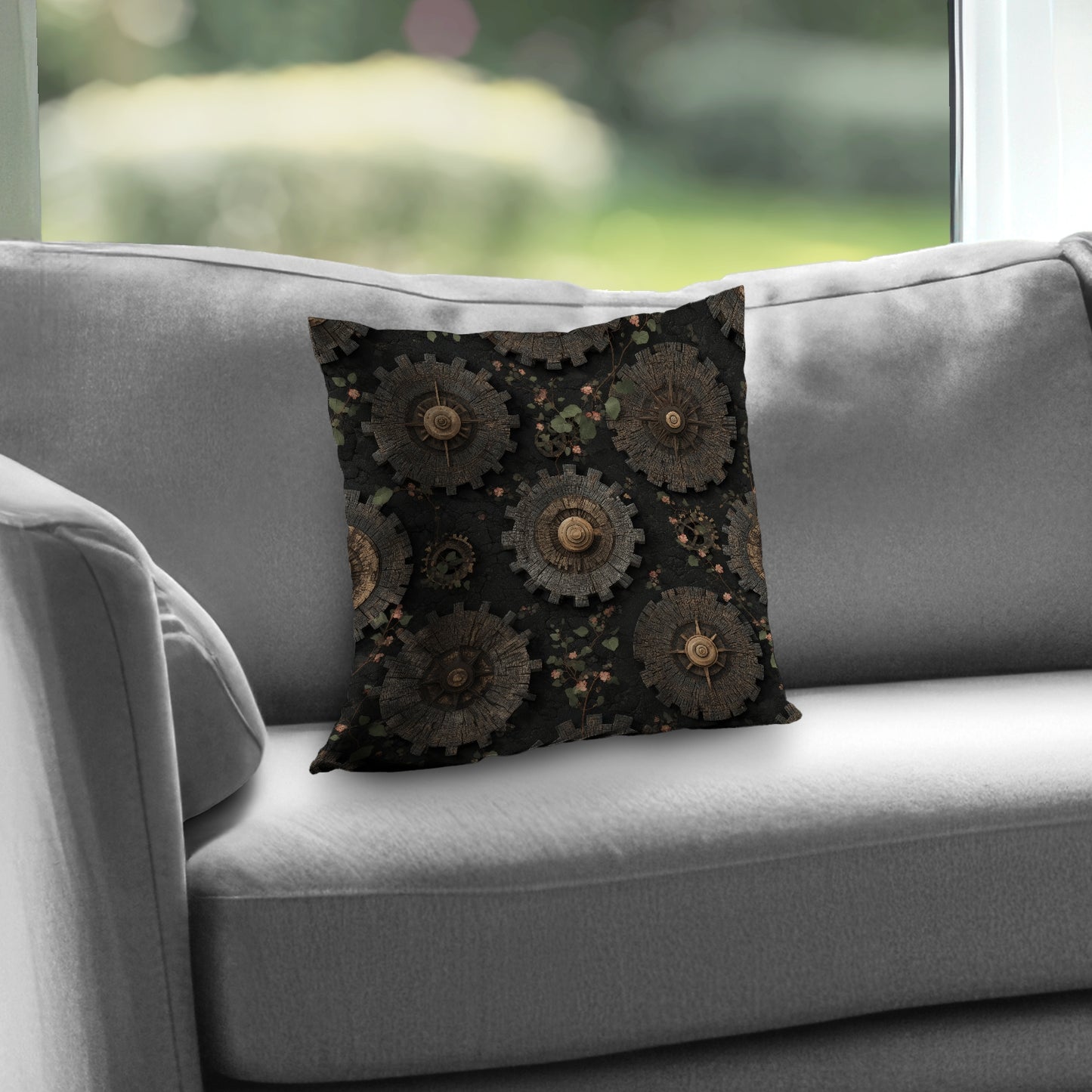 Cog Pattern Gray Poly Twill Throw Pillow Insert | Home Decor