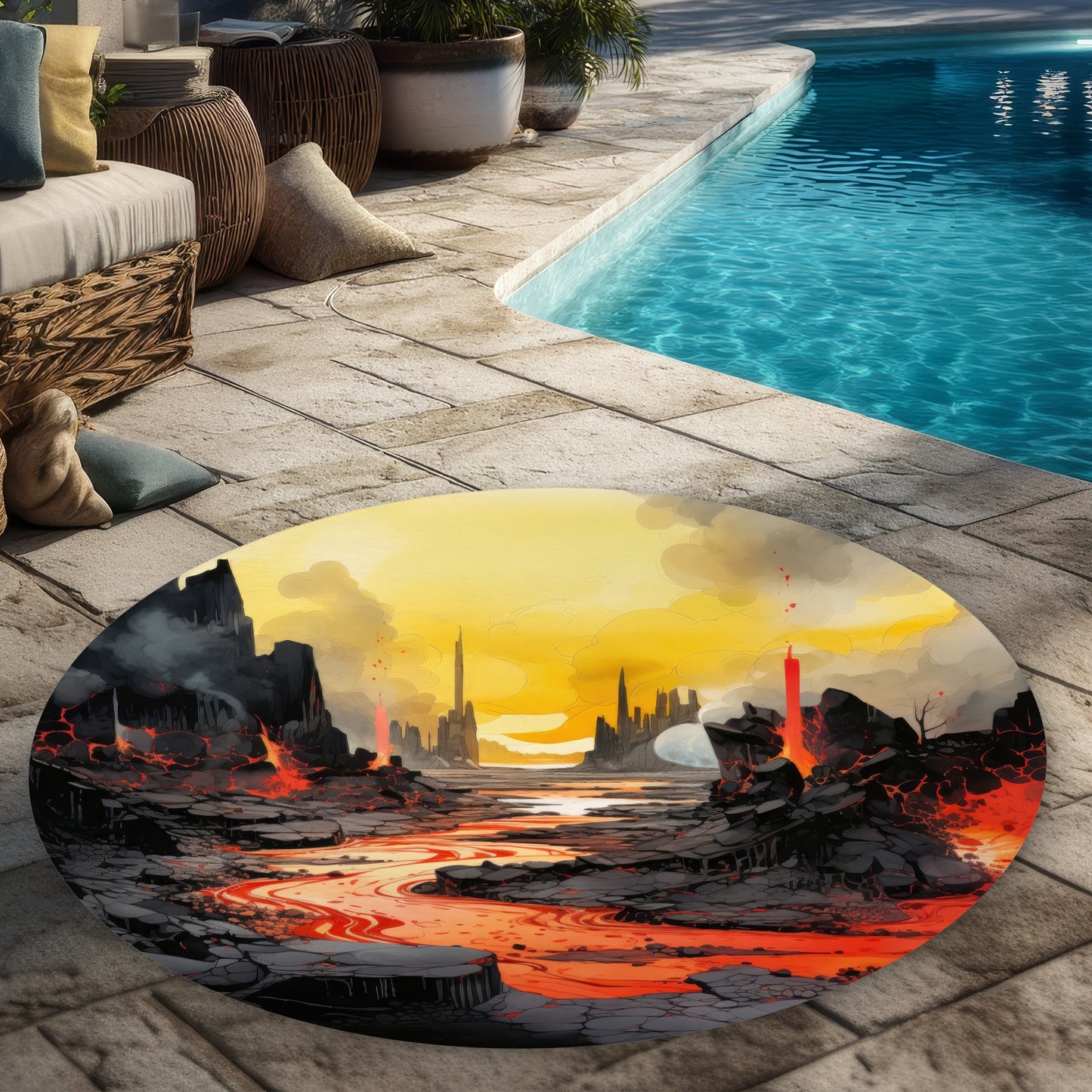 Tapis d'extérieur rond carbonisé – Solution élégante pour la décoration intérieure