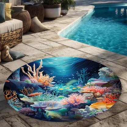 The Reef Blue 5' Round Outdoor Area Rug for Home Decor