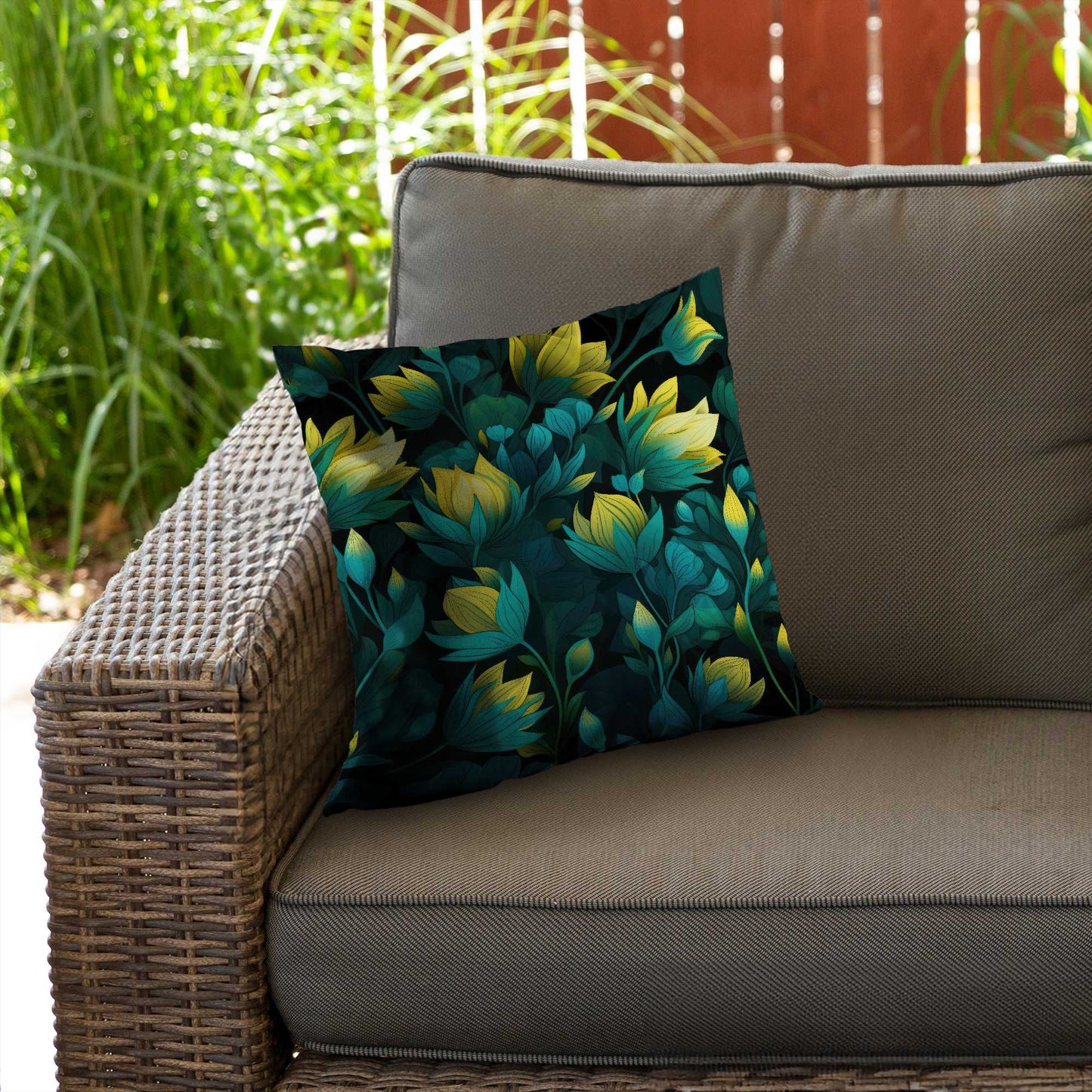 Coussin décoratif en sergé de polyester noir Intense Bloom