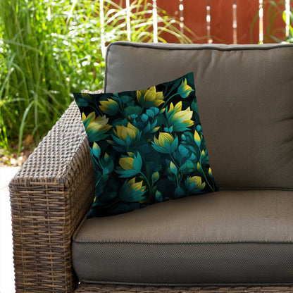 Coussin décoratif en sergé de polyester noir Intense Bloom