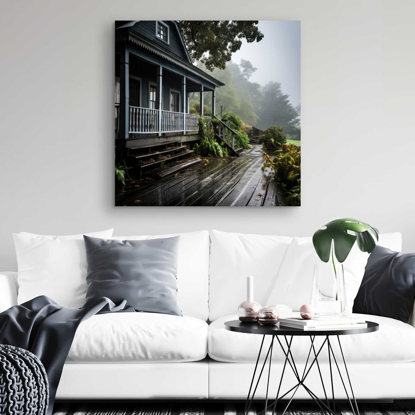 Rainy Porch - Brown Canvas Home Decor for Cozy Spaces