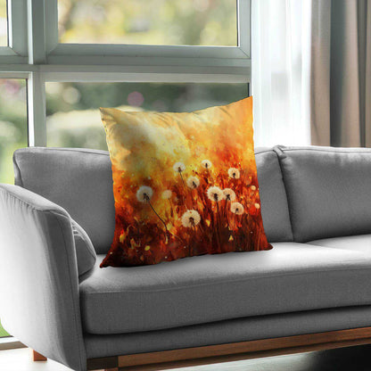 Dandelion Fire Poly Twill Throw Pillow | Home Decor Accent