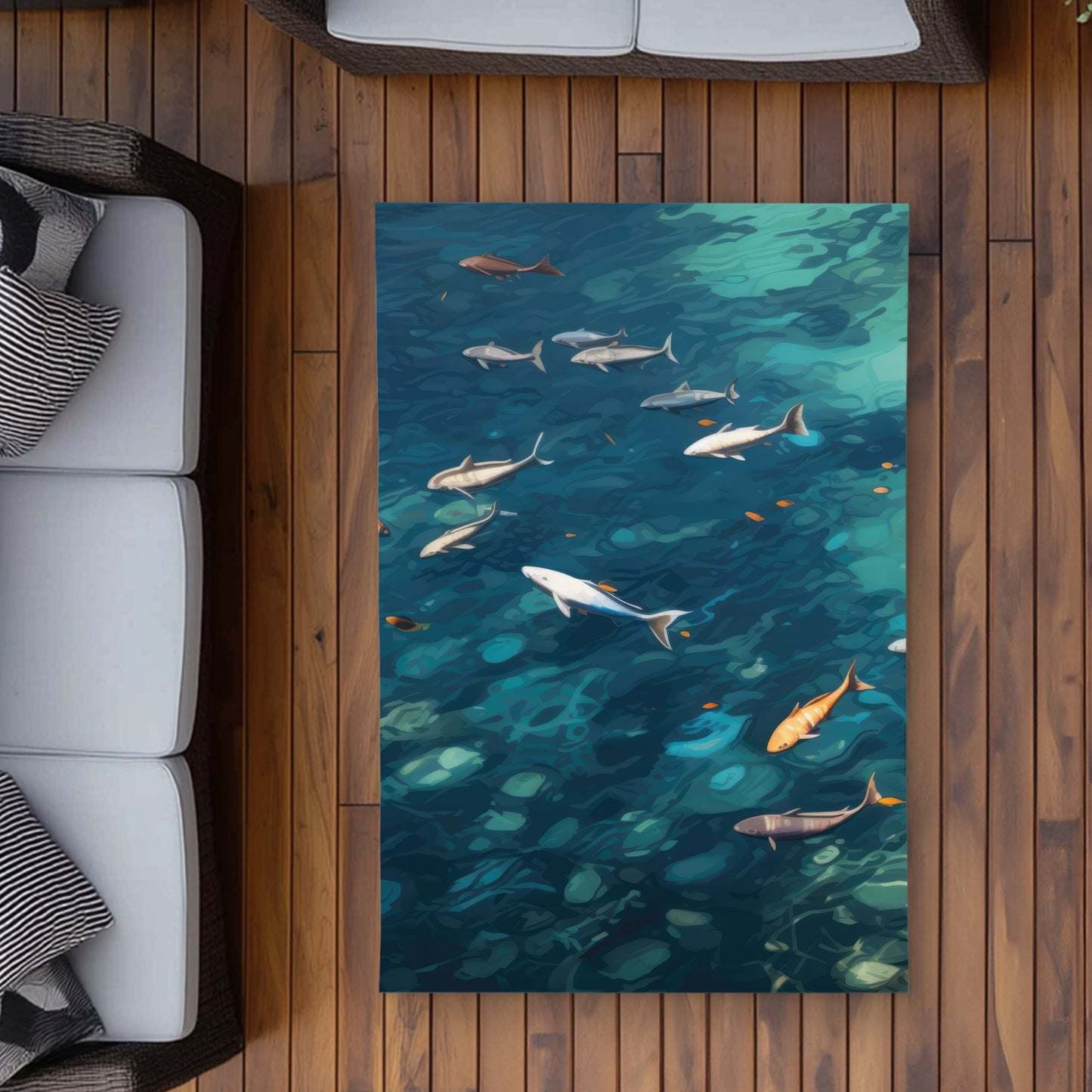 Swim Ahead White Outdoor Area Rug | Stylish Home Decor