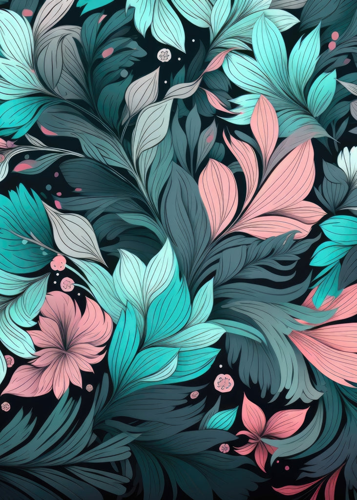 Neon Leaves Turquoise Indoor Outdoor Door Mat - Home Decor