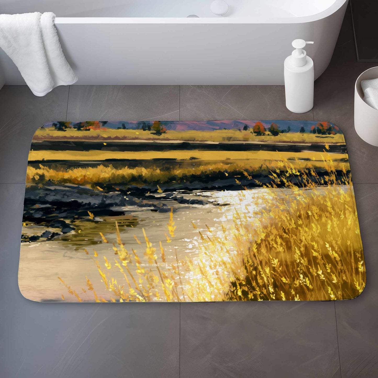 Tapis de bain lumineux Golden Stream | Accent décoratif élégant pour la maison