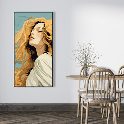 Flowing Hair - Beige Framed Canvas for Home Decor | Elegant Art
