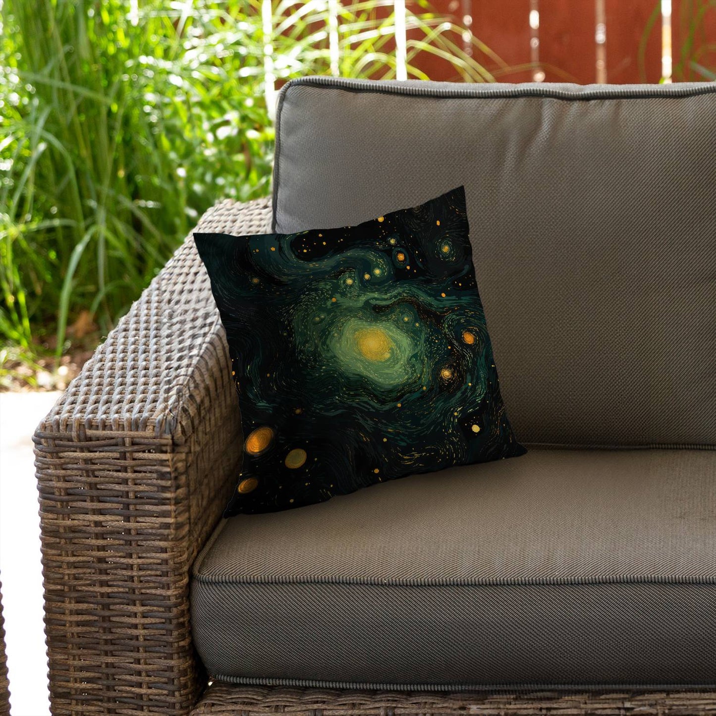 Illuminated in space - Throw pillow - Print on demand