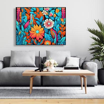 Floral Hues - Turquoise Framed Canvas for Home Decor