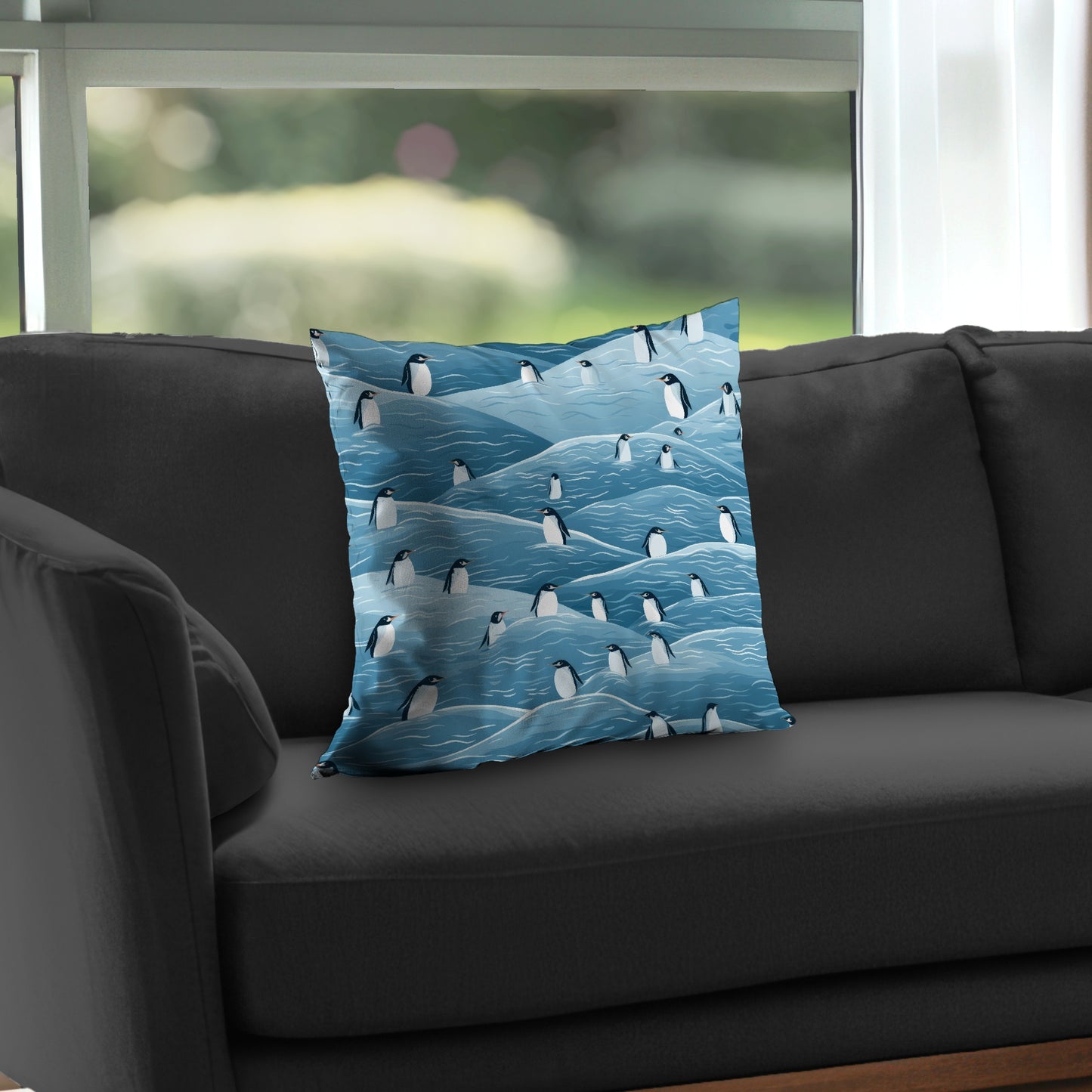 Penguins Wandering Turquoise Poly Twill Throw Pillow | Home Decor