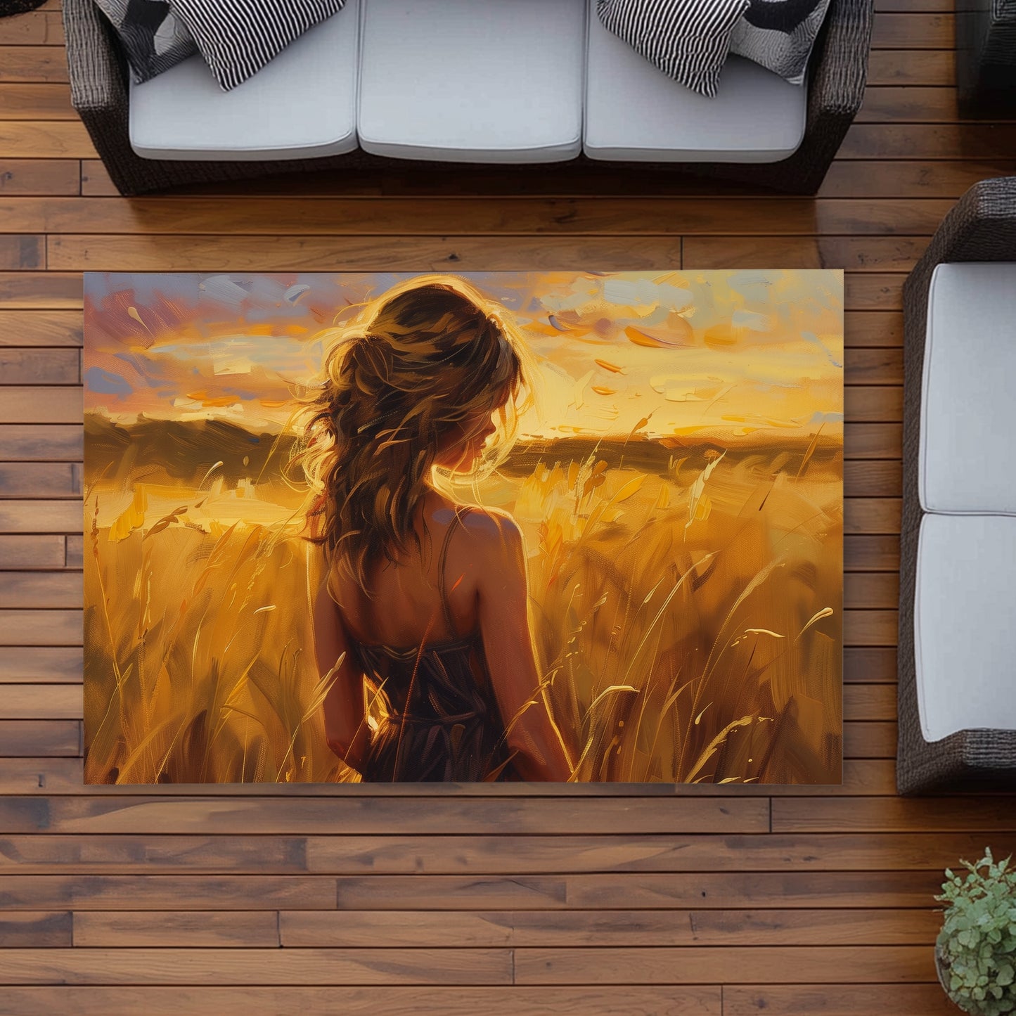 Warm Field Yellow Outdoor Area Rug for Home Decor - Stylish