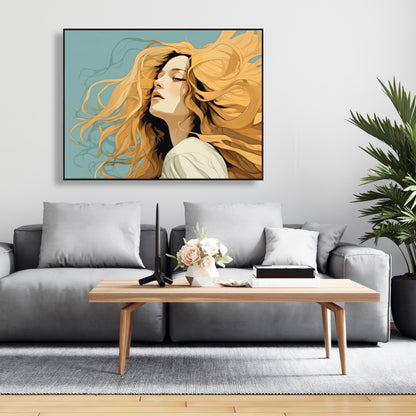 Flowing Hair - Beige Framed Canvas for Home Decor | Elegant Art