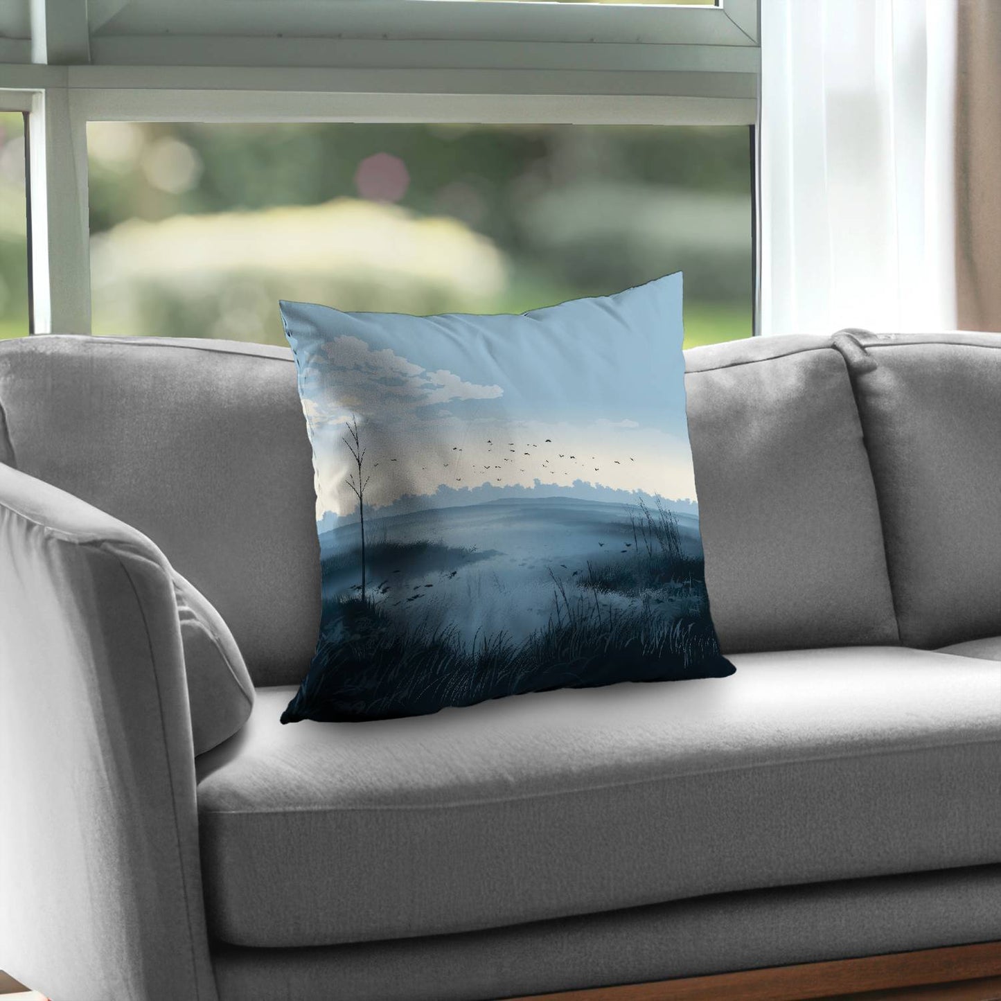 Evening Marsh Gray Poly Twill Throw Pillow | Decor Insert