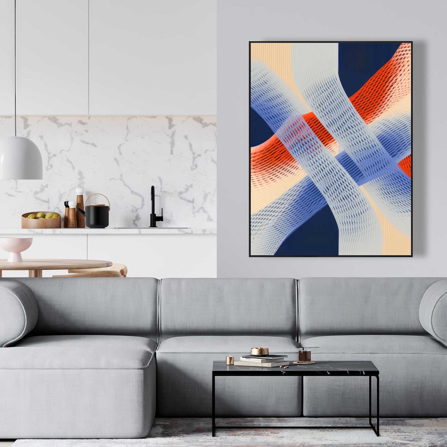 Abstract Threading Red Framed Canvas | Home Decor Art