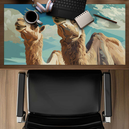 Camels Looking Up - Beige Desk Mat for Elegant Home Decor