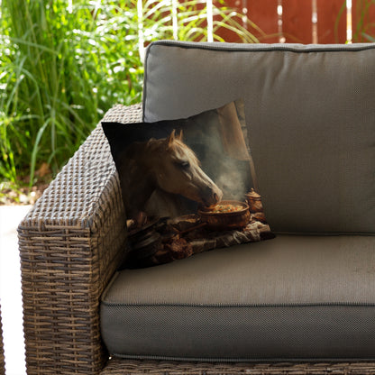 Horse on Soup Brown Poly Twill Throw Pillow - Decor Insert