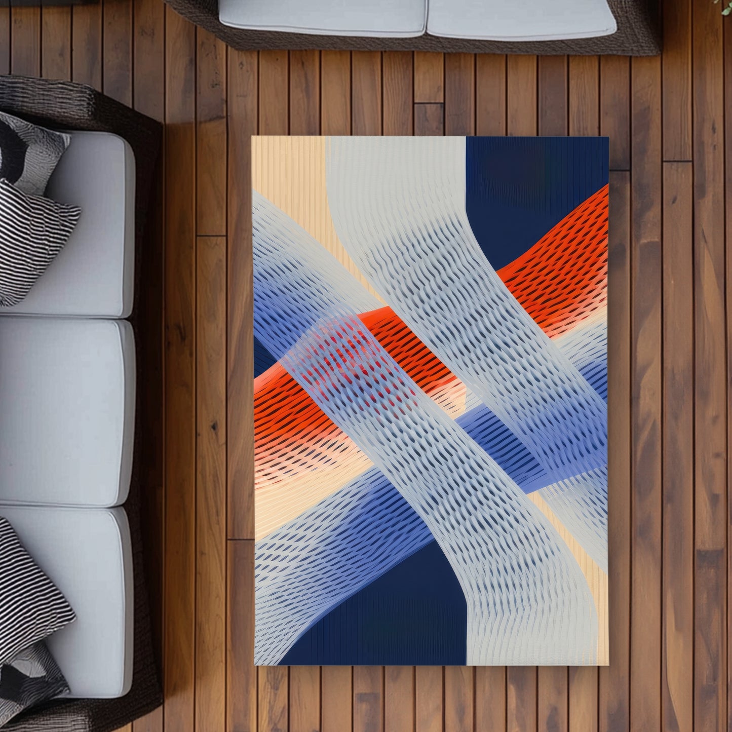 Abstract Threading Blue Outdoor Area Rug | Home Decor Accent