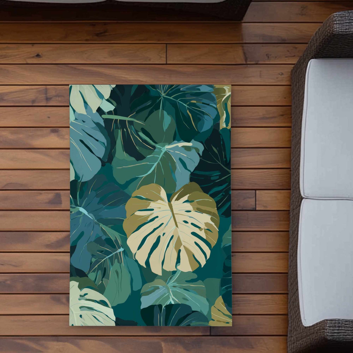Tapis d'extérieur motif voile de feuilles tropicales | Décoration d'intérieur élégante