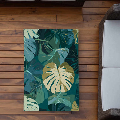 Tapis d'extérieur motif voile de feuilles tropicales | Décoration d'intérieur élégante