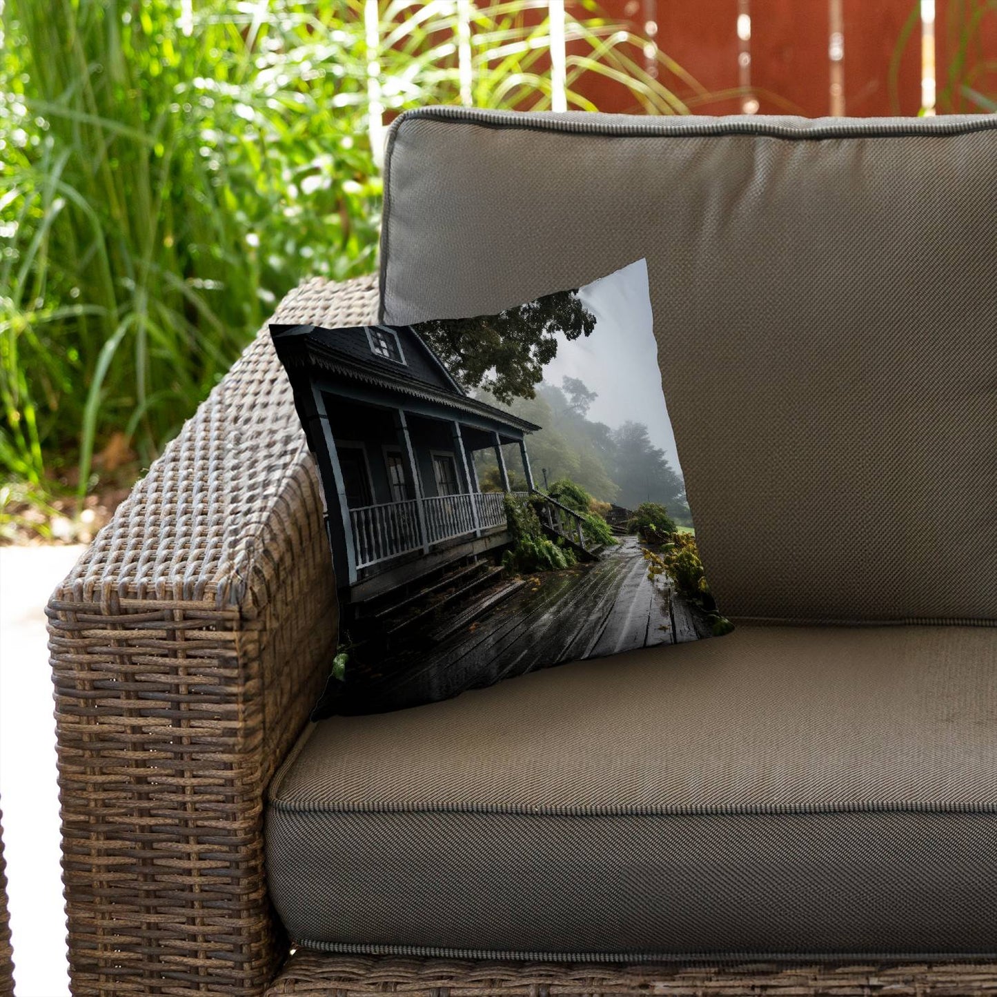 Rainy porch - Throw pillow - Print on demand