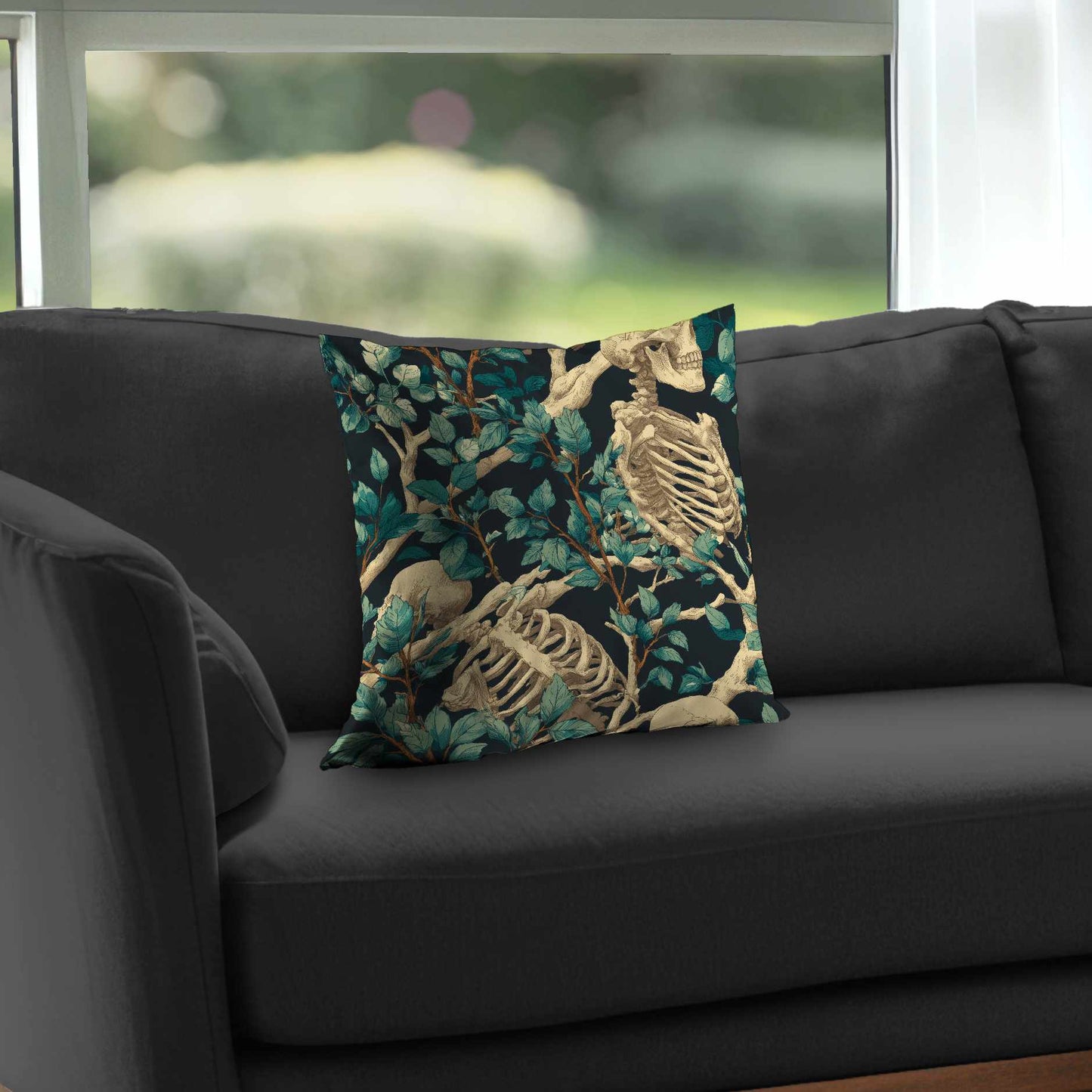 Sticks and Skulls Poly Twill Throw Pillow - Home Decor