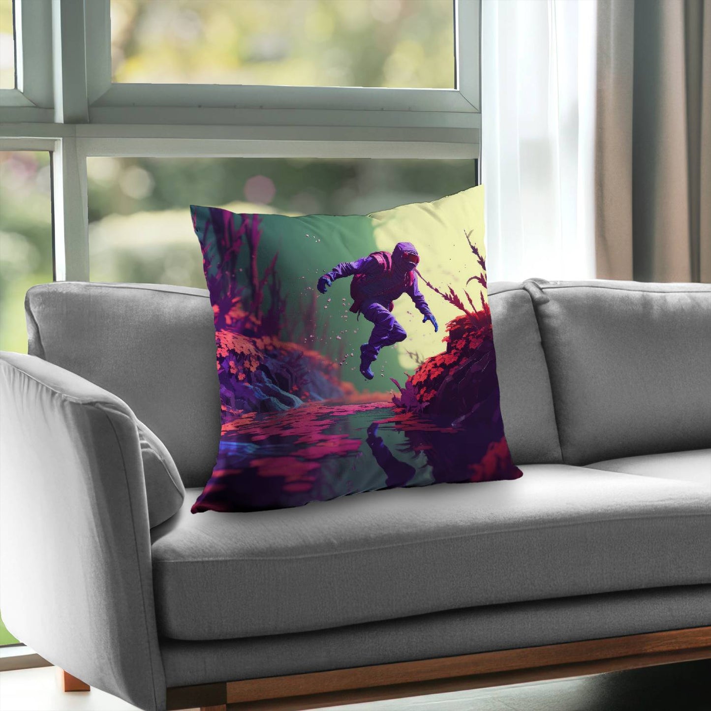 Neon leap - Throw pillow - Print on demand