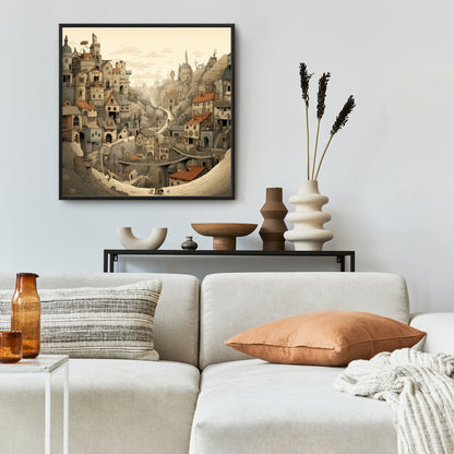 Intricate Town Hall - Orange Framed Canvas Home Decor