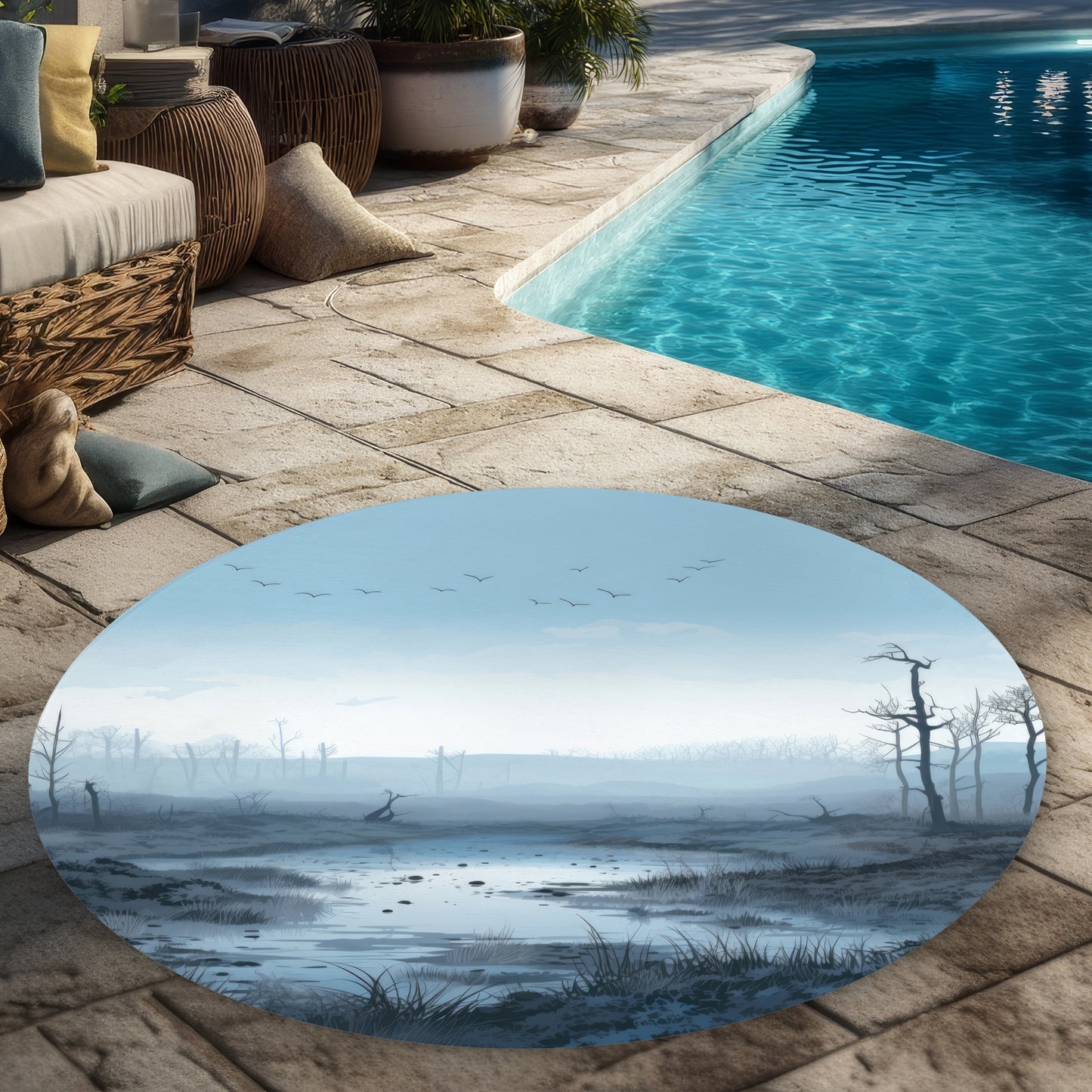 Swampy Lands - Blue Round Outdoor Area Rug for Home Decor