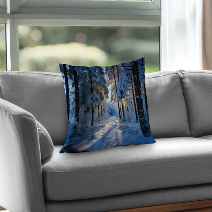 Coussin décoratif en sergé de polyester « Chemin enneigé » - Accessoire de décoration confortable pour la maison