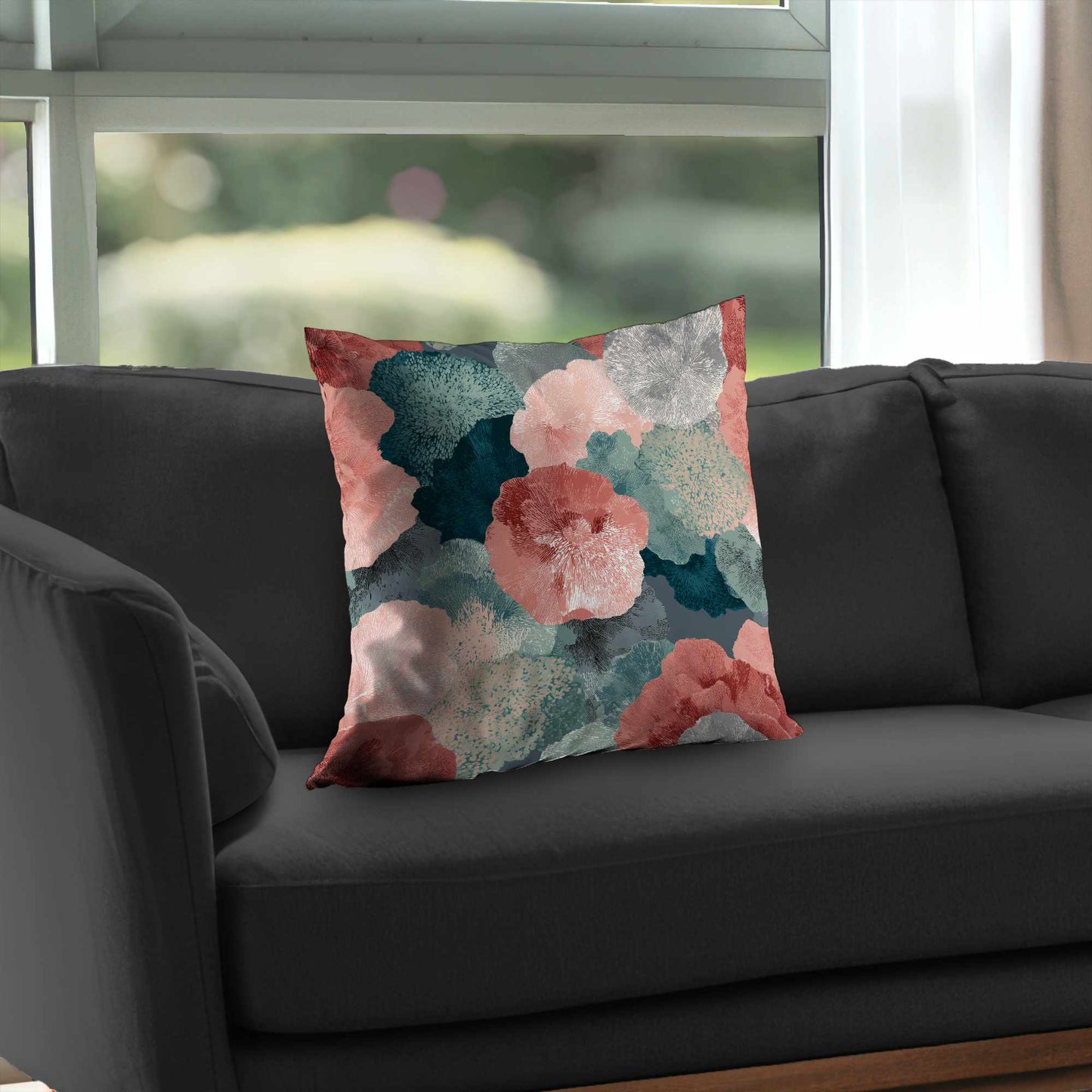 Whispering Coral Blooms Poly Twill Throw Pillow | Home Decor
