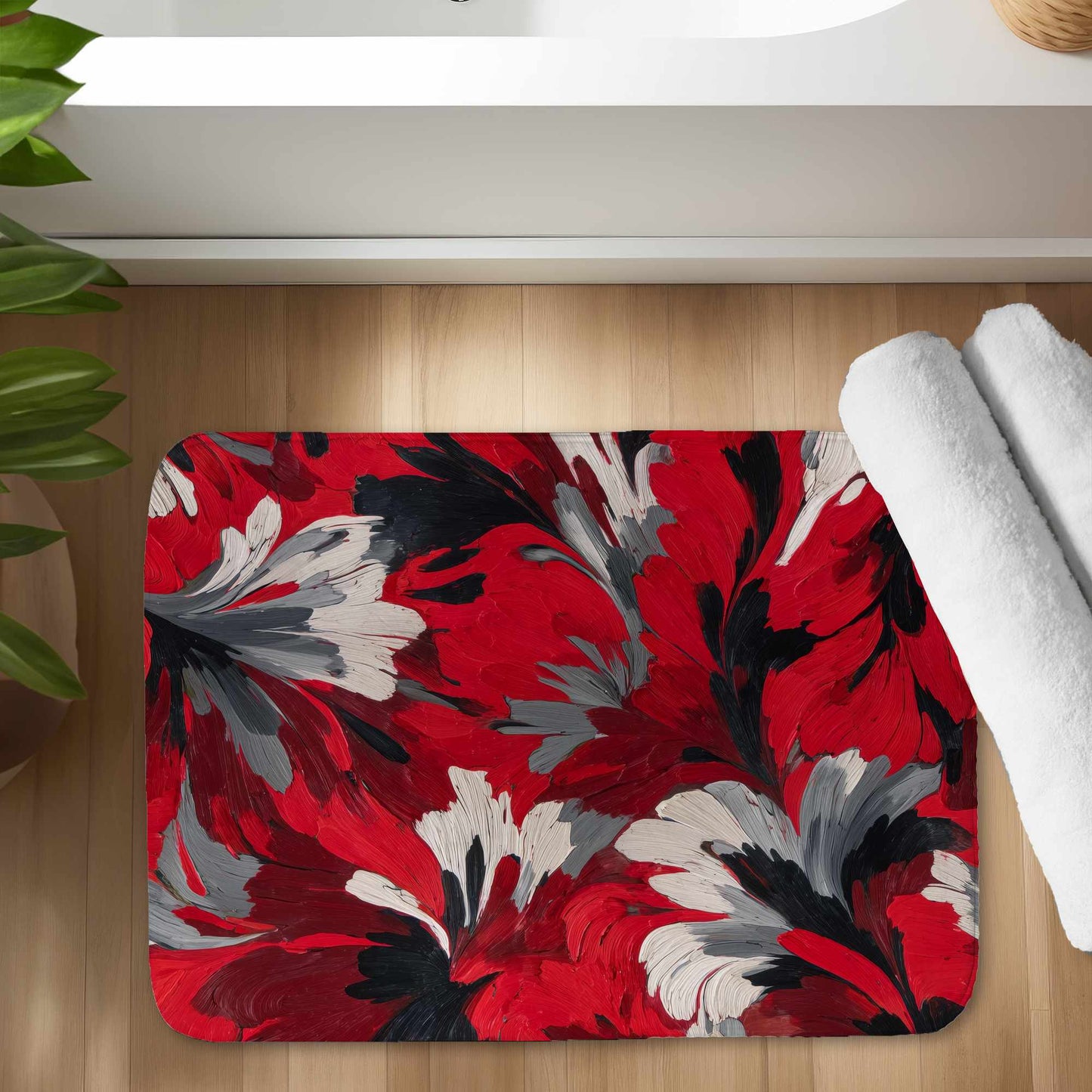 Red Flow Bath Mat | Stylish Home Decor Rug for Bathroom