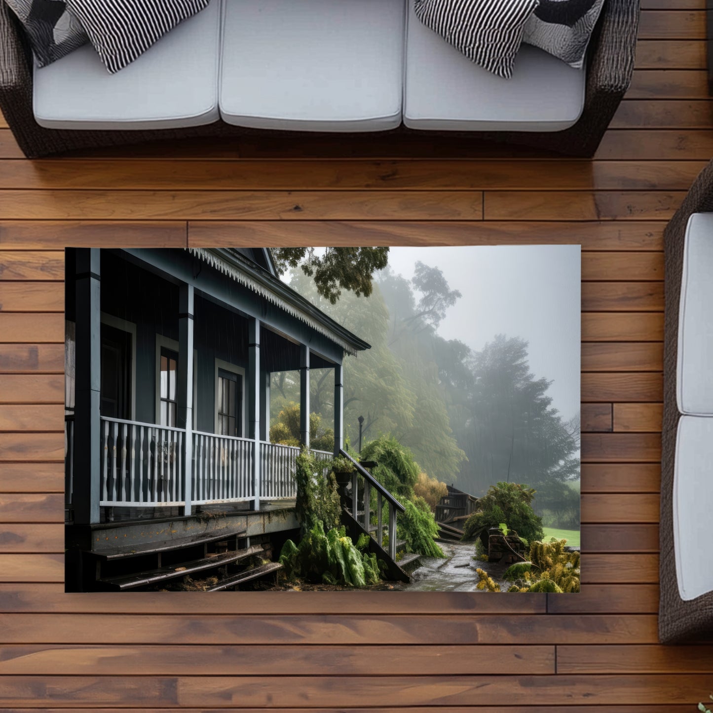 Rainy Porch - Brown Outdoor Area Rug for Home Decor