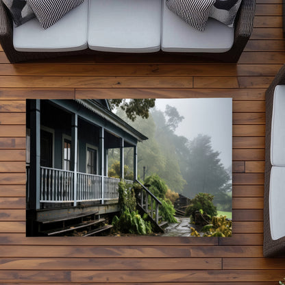Rainy Porch - Brown Outdoor Area Rug for Home Decor