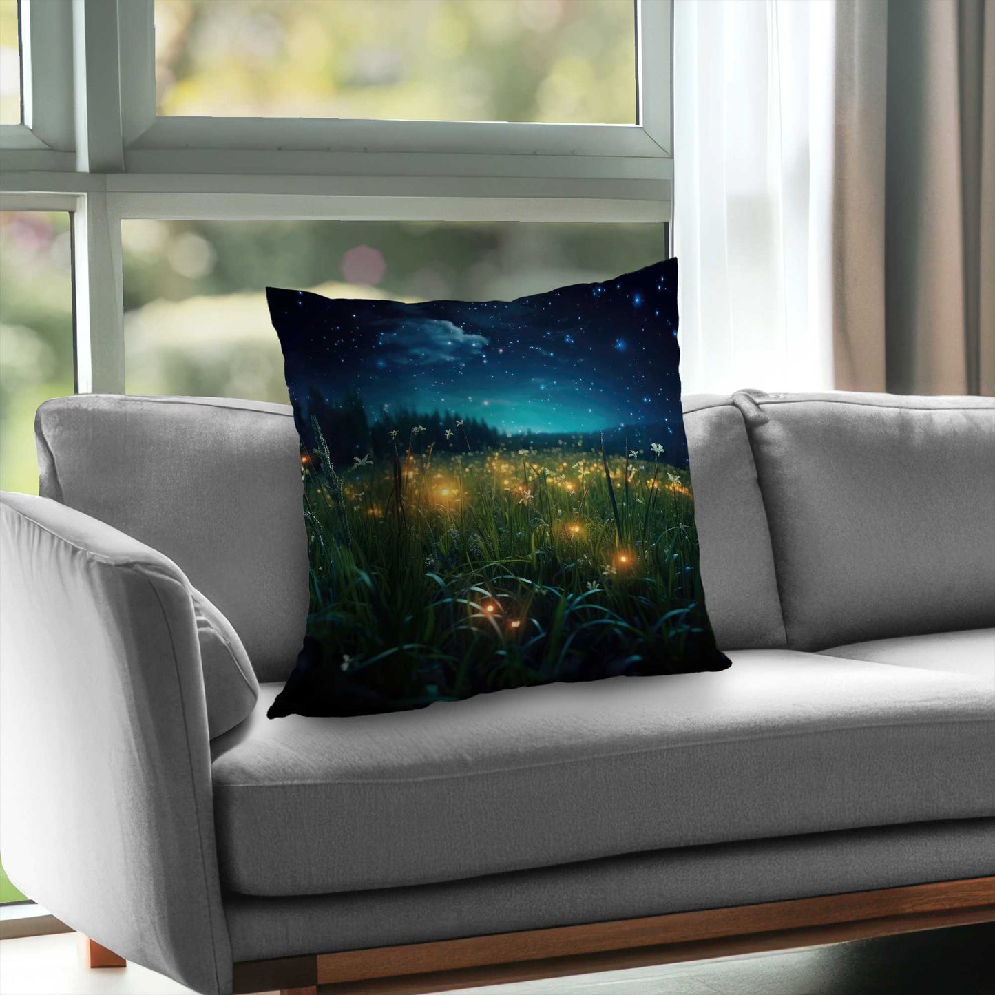 Fireflies at Night Blue Poly Twill Throw Pillow - Home Decor