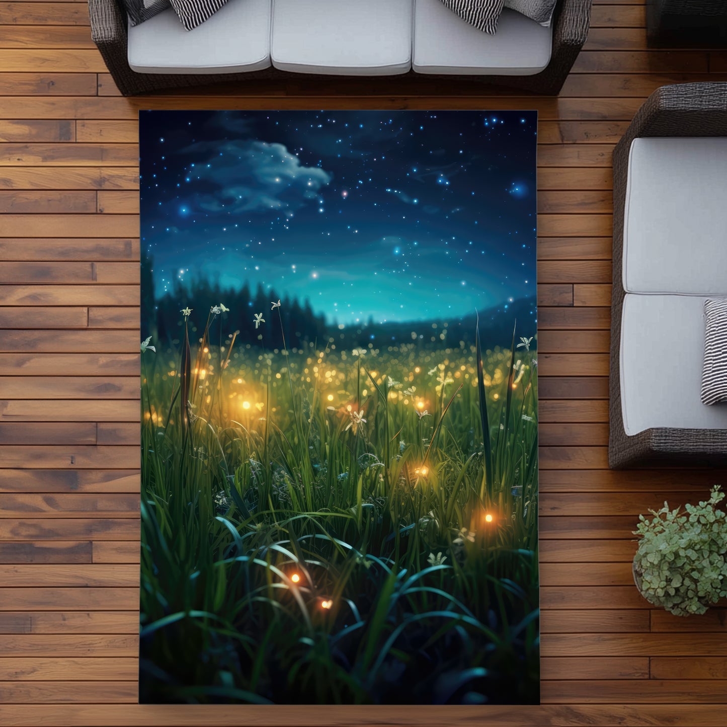 Fireflies at Night Blue Outdoor Area Rug for Home Decor