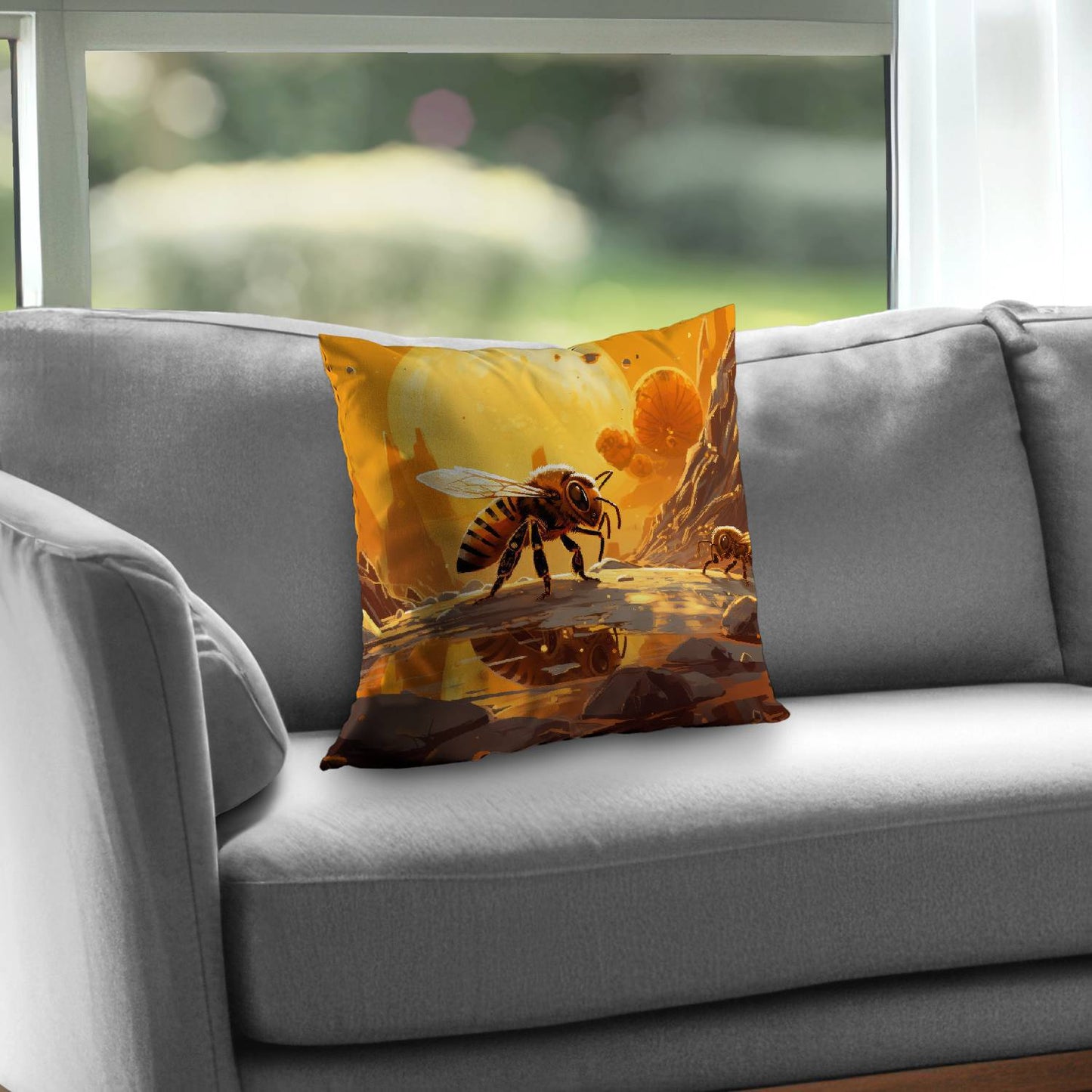 Bee World Poly Twill Throw Pillow - Home Decor Accent Pillow