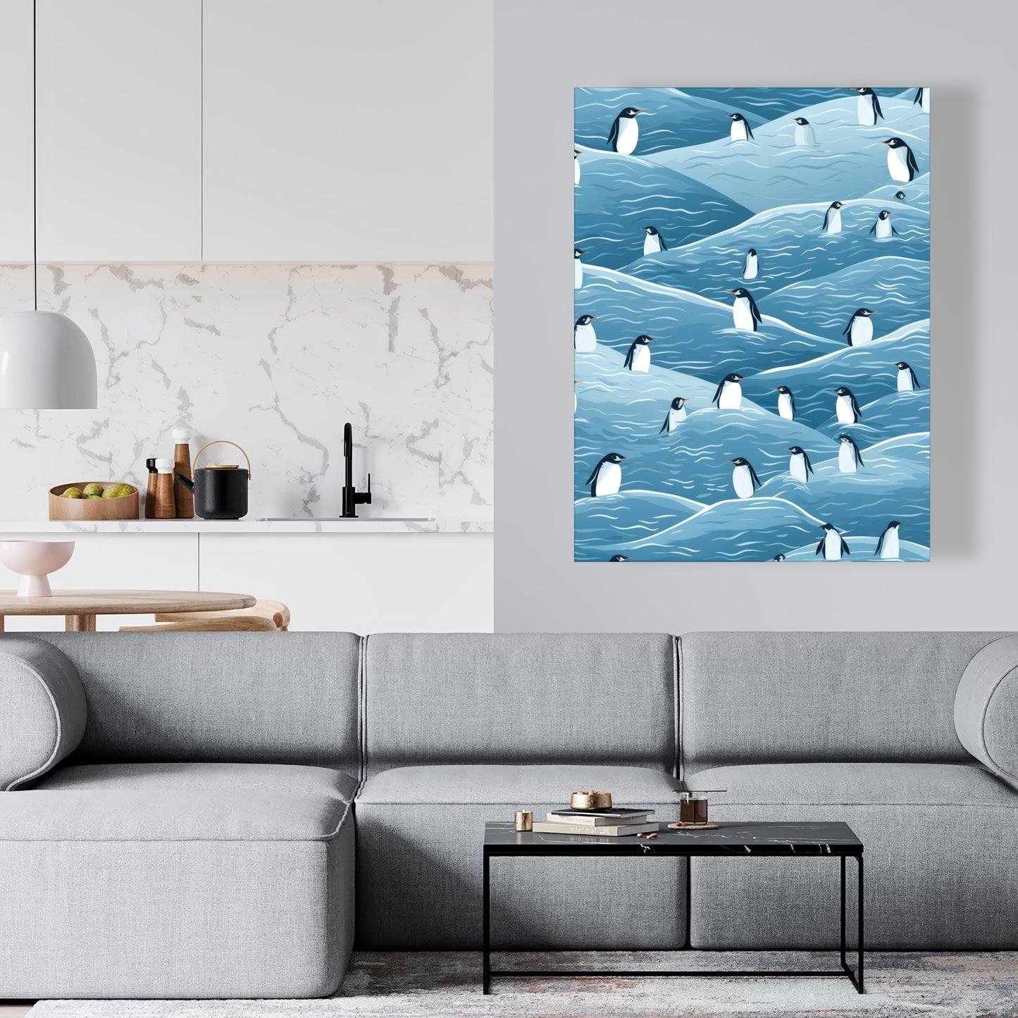 Penguins Wandering - Black Canvas Art for Home Decor