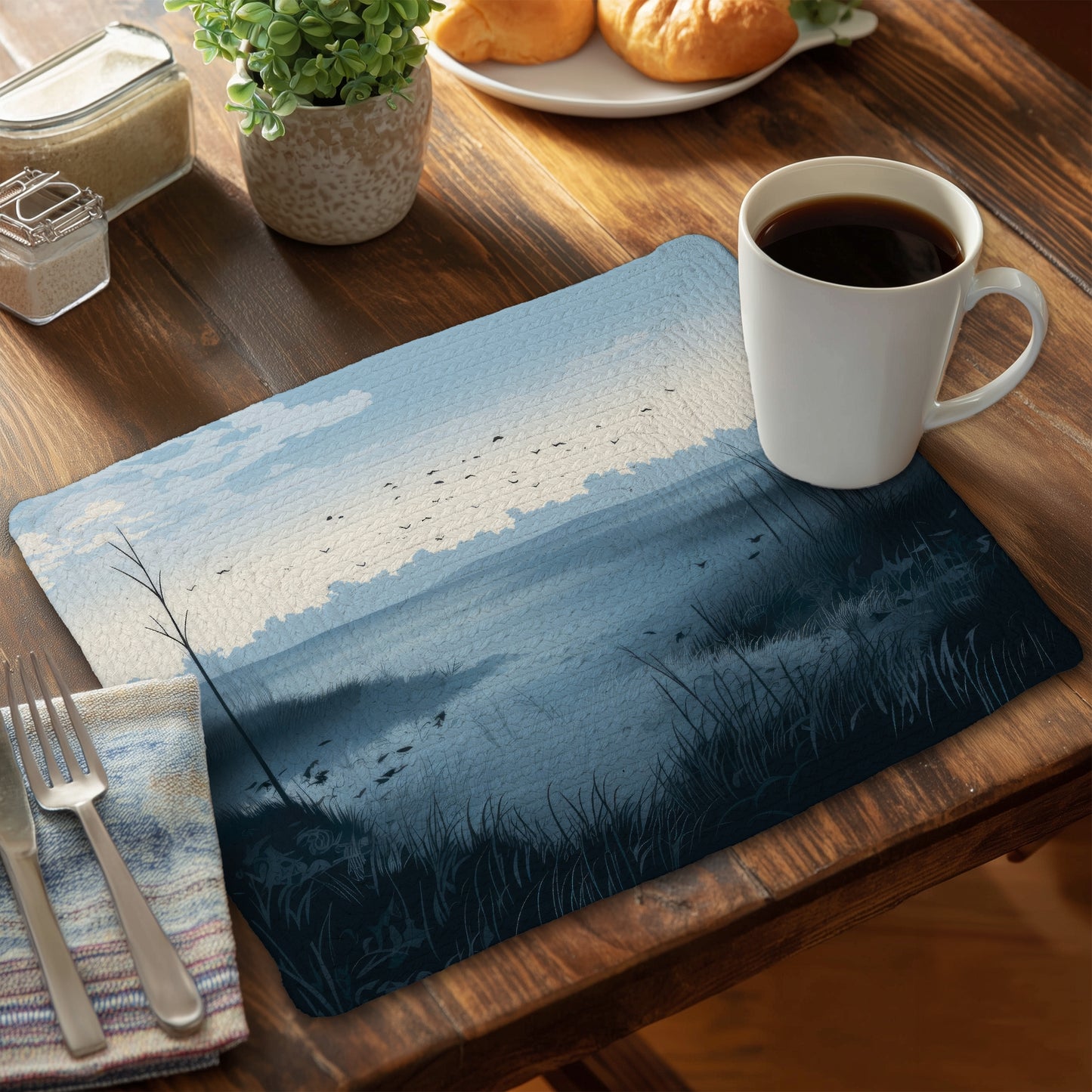 Set de table en polyester tressé « Marais du soir » pour la décoration d'intérieur