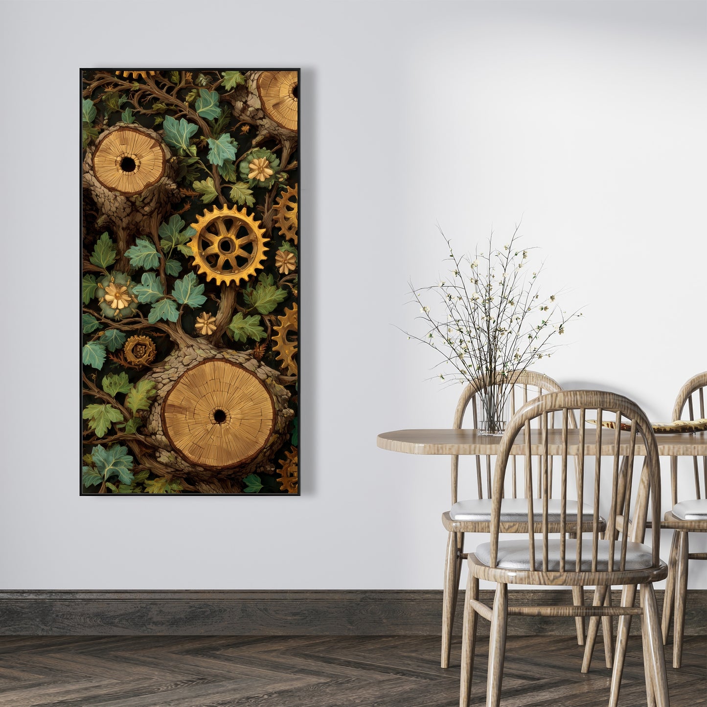 Hiding Gears - Brown Framed Canvas Art for Home Decor