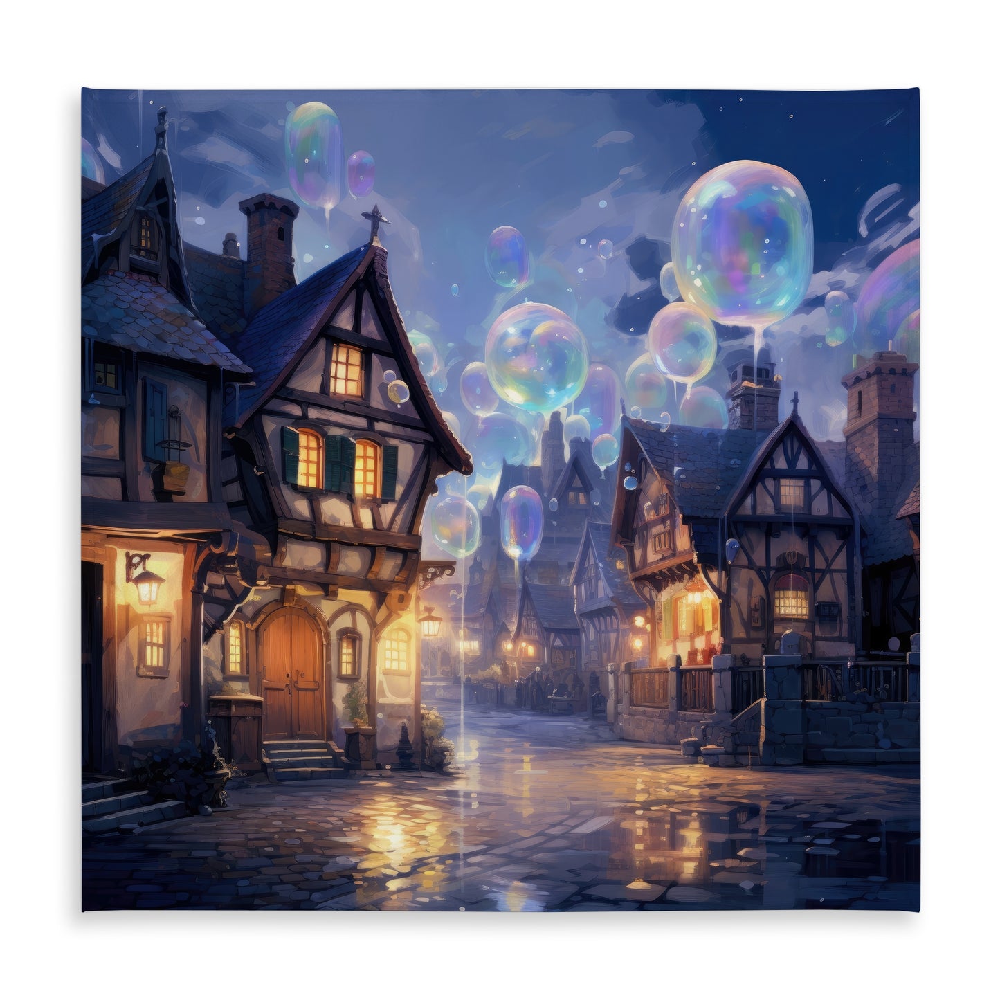 Bloopy Town Black Indoor Outdoor Tablecloth for Home Decor