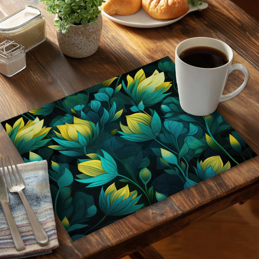 Intense Bloom Black Polyester Placemat for Home Decor - Stylish