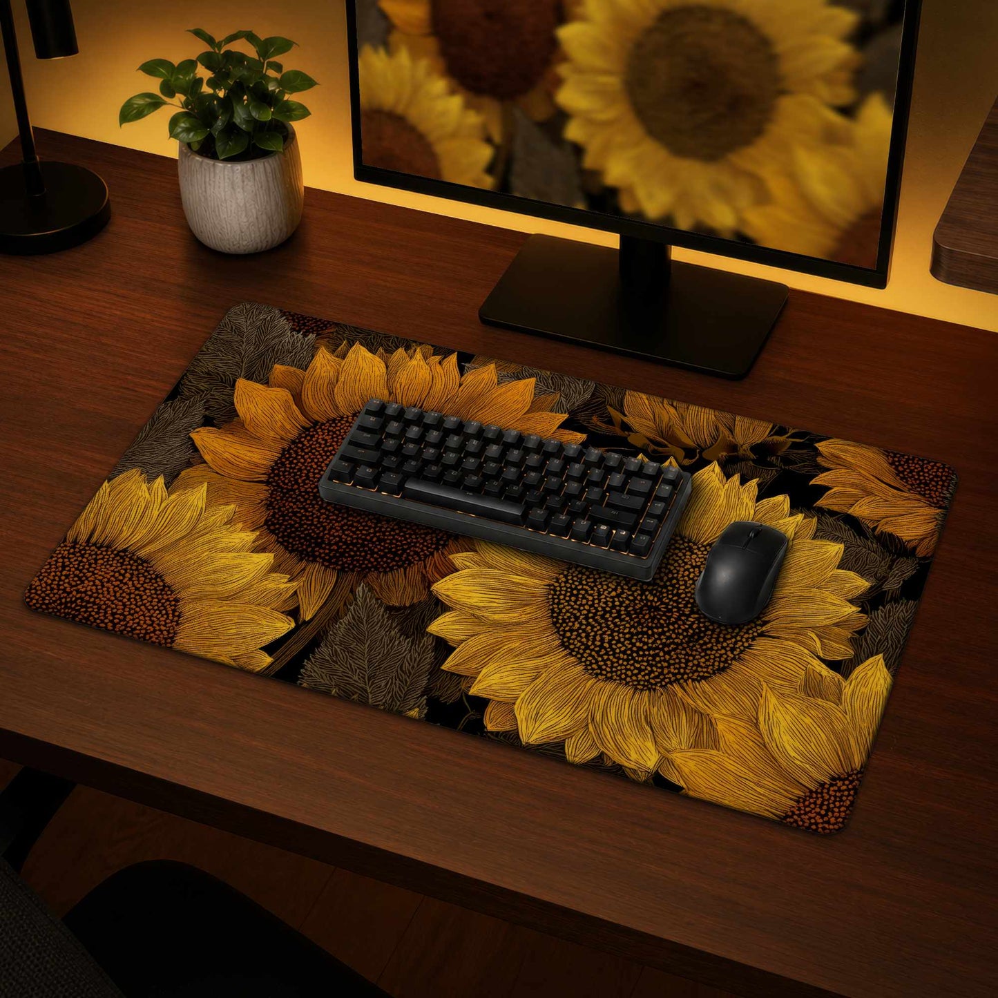 Golden Glow Blooms Desk Mat - Stylish Home Decor Accessory
