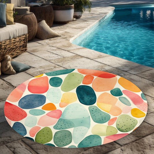 Seedy shapes Turquoise Round Outdoor Area Rug for Home Decor