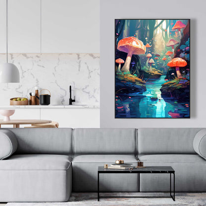 Whimsical Forest - Red Framed Canvas for Home Decor