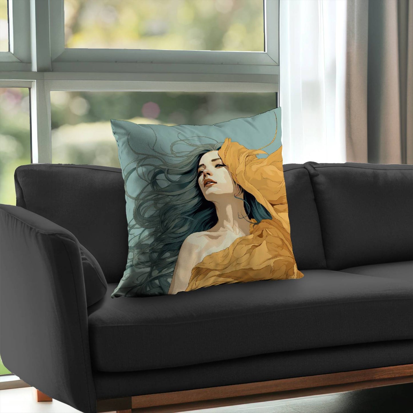 Coussin décoratif en sergé de polyester à motif fluide et sensuel - Décoration élégante pour la maison