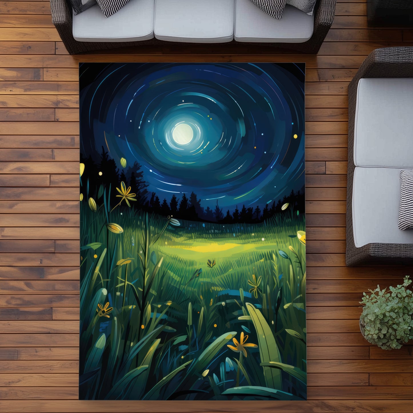 Between grass blades - Blue outdoor area rug for home decor